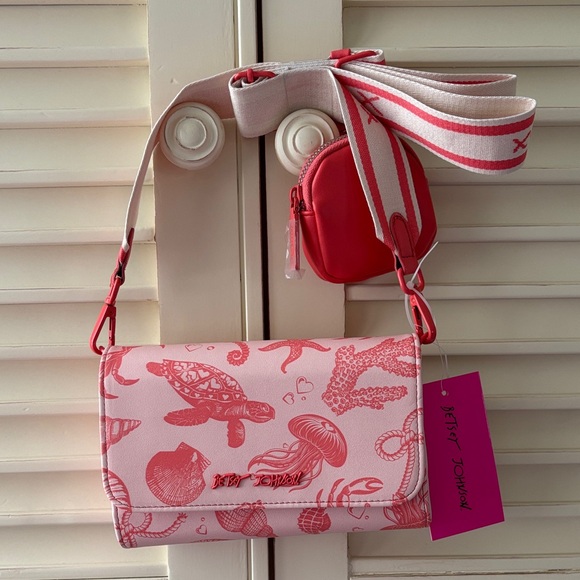 Betsey Johnson Handbags - ☀️Betsey Johnson Pink Crossbody Bag With Coral Sea Life and Coin pouch